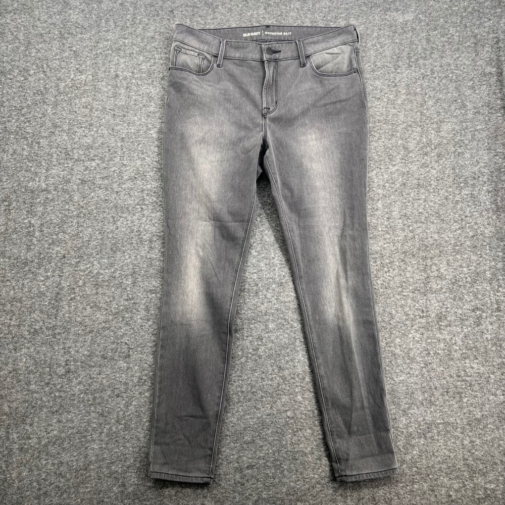 Old‎ Navy Rockstar 24/7 Grey Skinny Jeans Womens Size 12 Faded Mid Rise Stretch